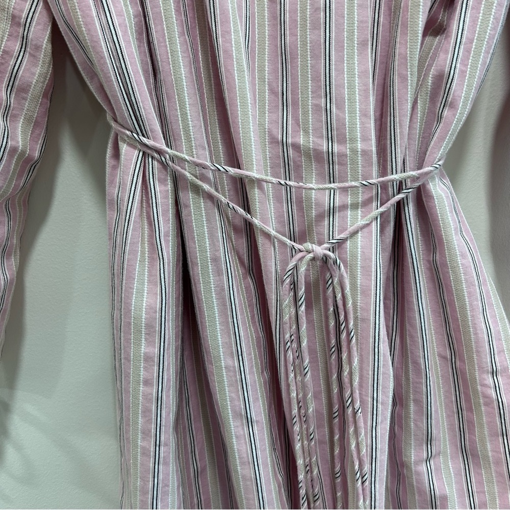 J. Crew Cotton Poplin Mini Dress Stripe Pink Tie Waist Size M/L BI634 Summer ‘22 - Picture 4 of 9
